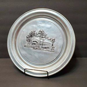 Vintage 1970s Wilton Armetale Aluminum Covered Bridge Design Large Plate Tray